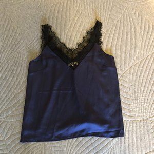 Navy satin Heartloom cami with black lace detail